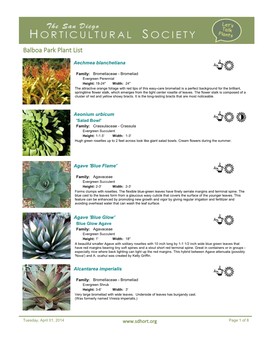 Balboa Park Plant List