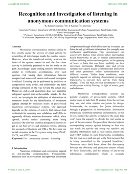 Recognition and Investigation of Listening in Anonymous Communication Systems 1 K