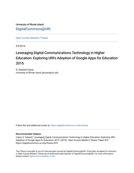 Leveraging Digital Communications Technology in Higher Education: Exploring URI’S Adoption of Google Apps for Education 2015