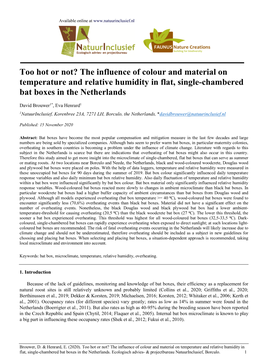 Too Hot Or Not? the Influence of Colour and Material on Temperature and Relative Humidity in Flat, Single-Chambered Bat Boxes in the Netherlands