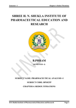 Semester –I Chapter 4: Redox Titrations