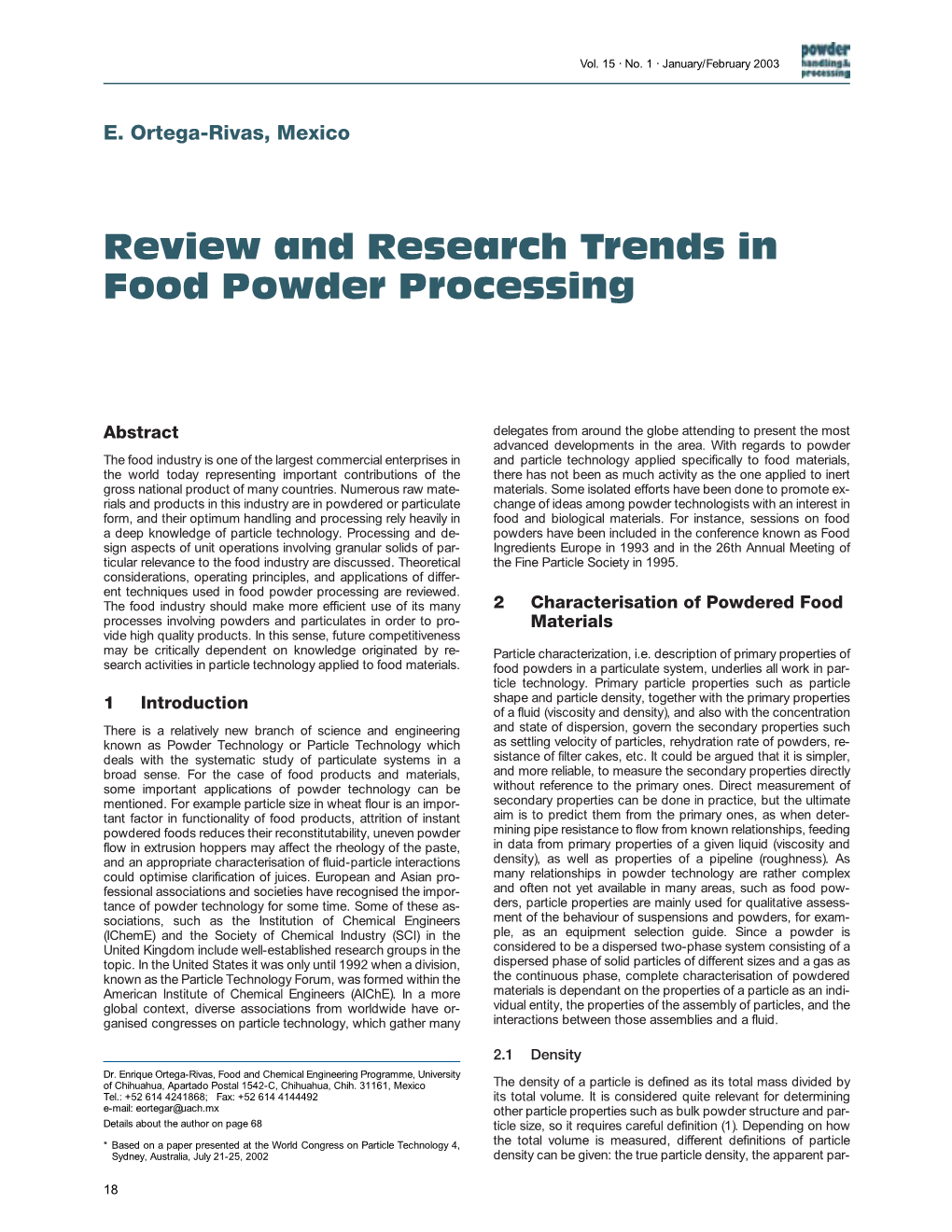 Review and Research Trends in Food Powder Processing