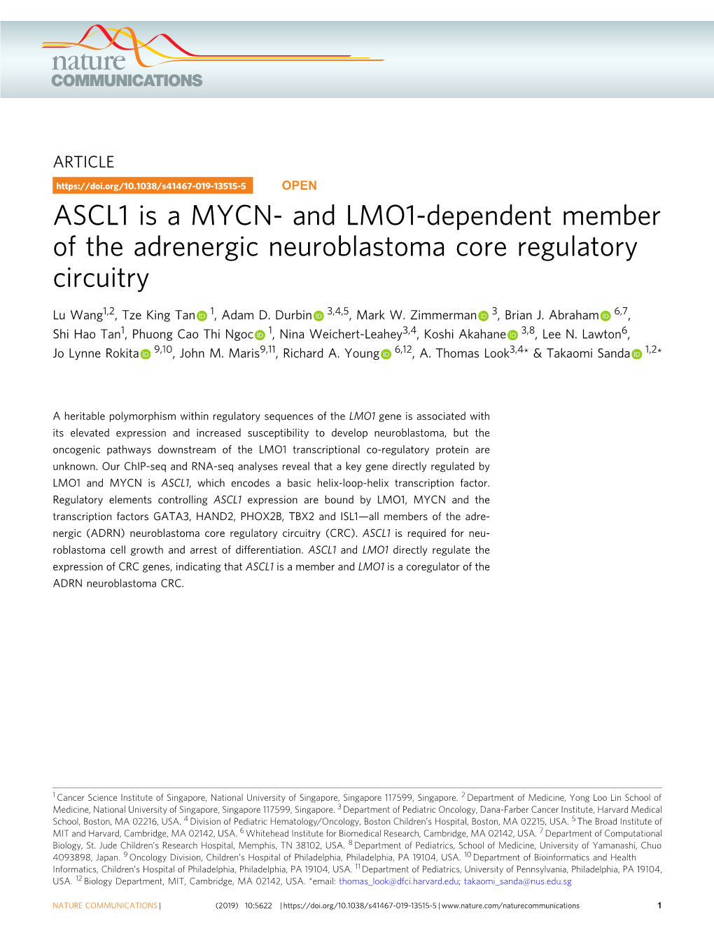 ASCL1 Is a MYCN- and LMO1-Dependent Member of the Adrenergic Neuroblastoma Core Regulatory Circuitry