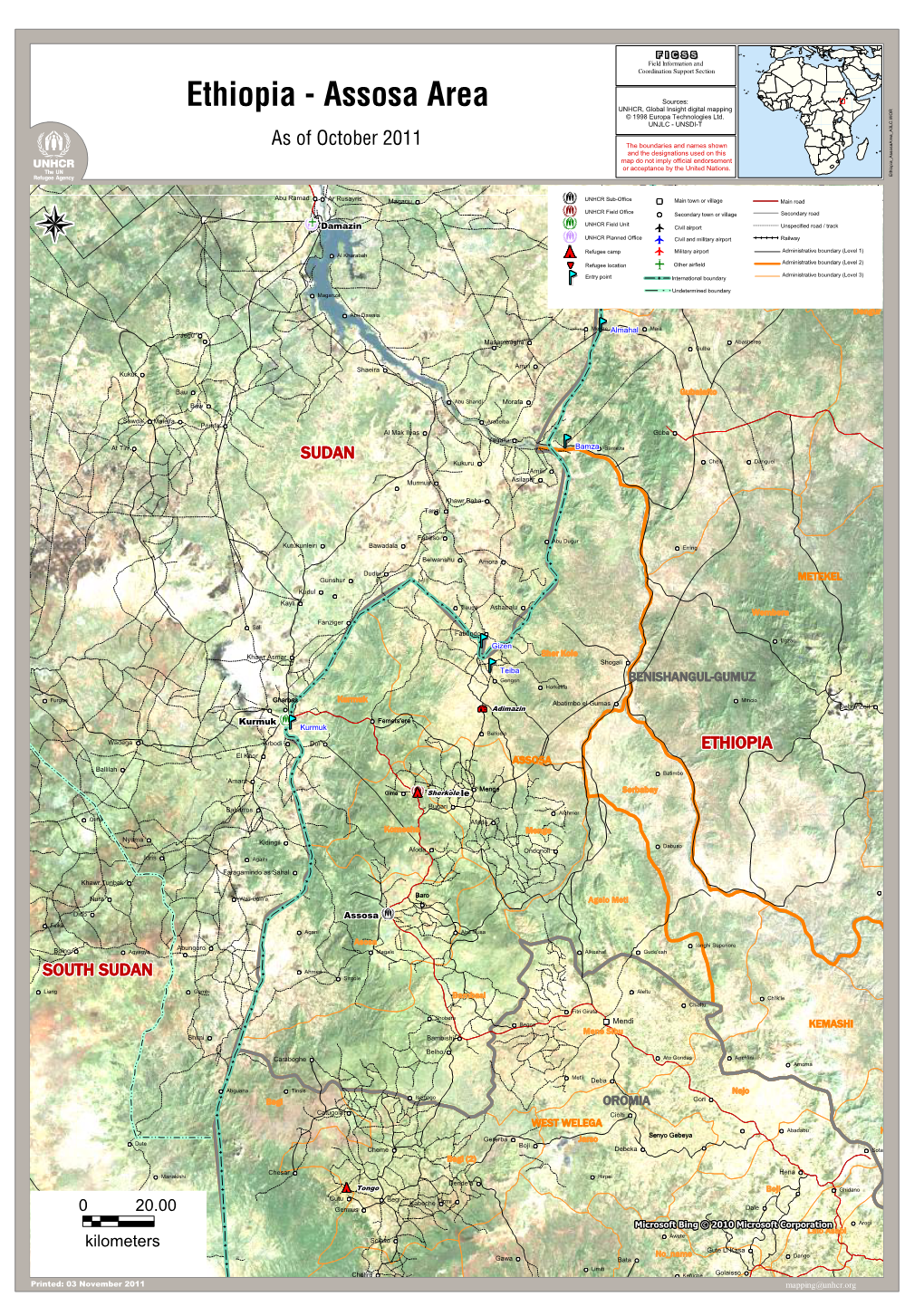 Ethiopia - Assosa Area UNHCR, Global Insight Digital Mapping © 1998 Europa Technologies Ltd