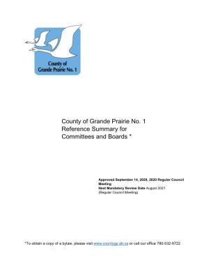 County of Grande Prairie No. 1 Reference Summary for Committees and Boards *