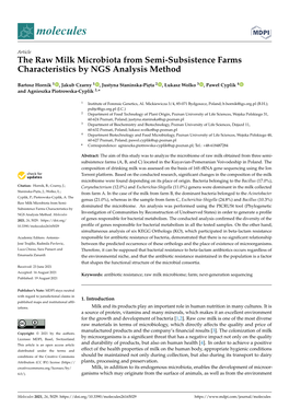 The Raw Milk Microbiota from Semi-Subsistence Farms Characteristics by NGS Analysis Method