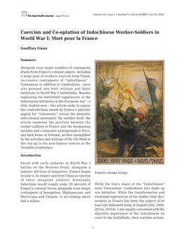 Coercion and Co-Optation of Indochinese Worker-Soldiers in World War I: Mort Pour La France