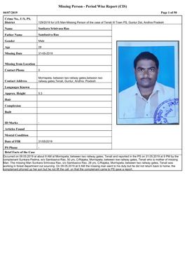 Missing Person - Period Wise Report (CIS) 04/07/2019 Page 1 of 50