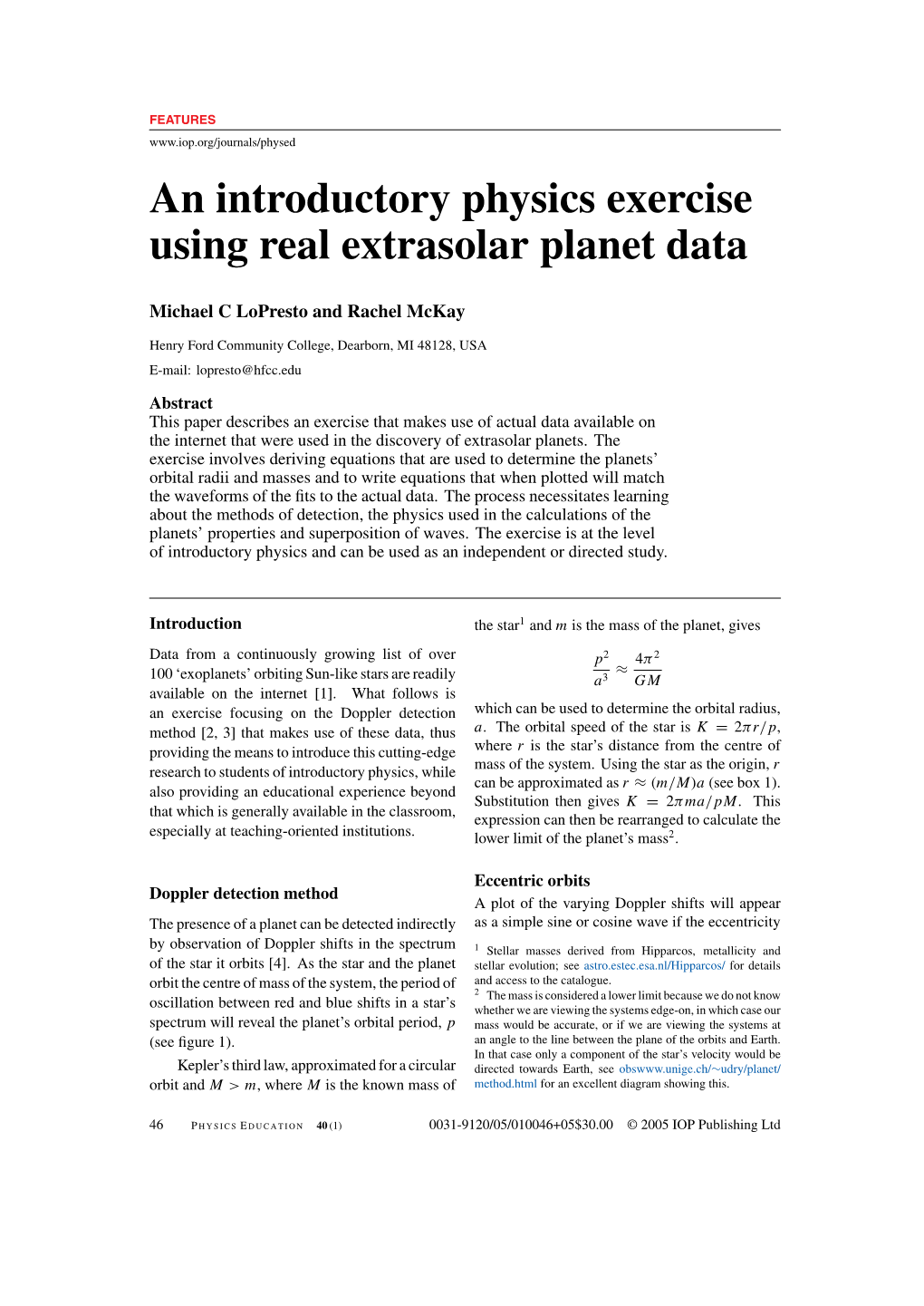 An Introductory Physics Exercise Using Real Extrasolar Planet Data