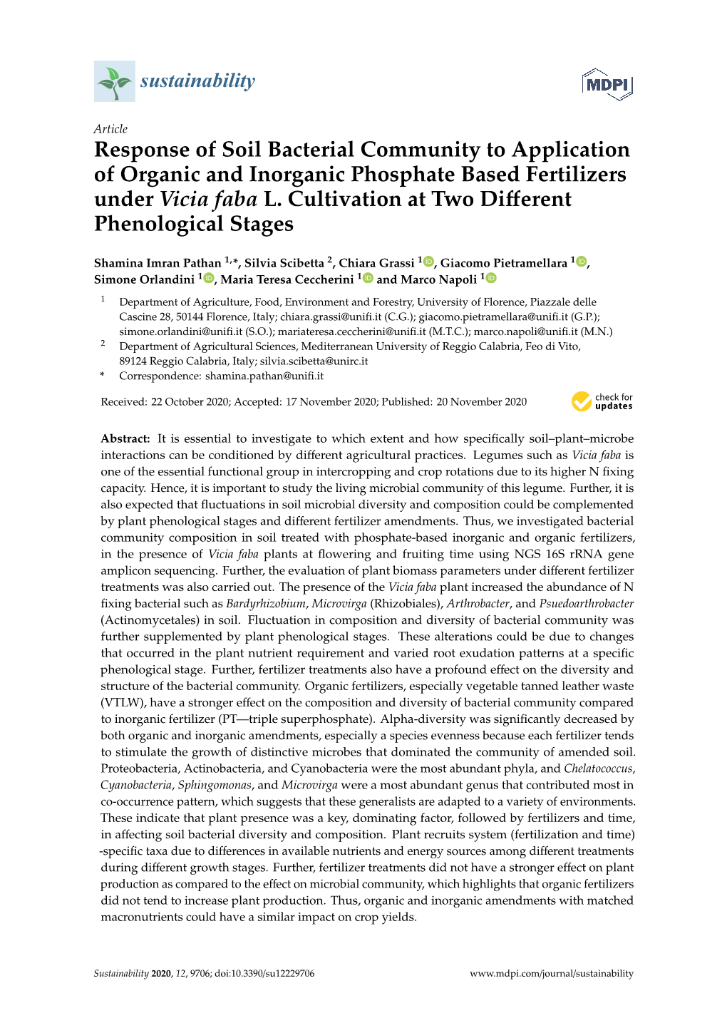 Response of Soil Bacterial Community to Application of Organic and Inorganic Phosphate Based Fertilizers Under Vicia Faba L