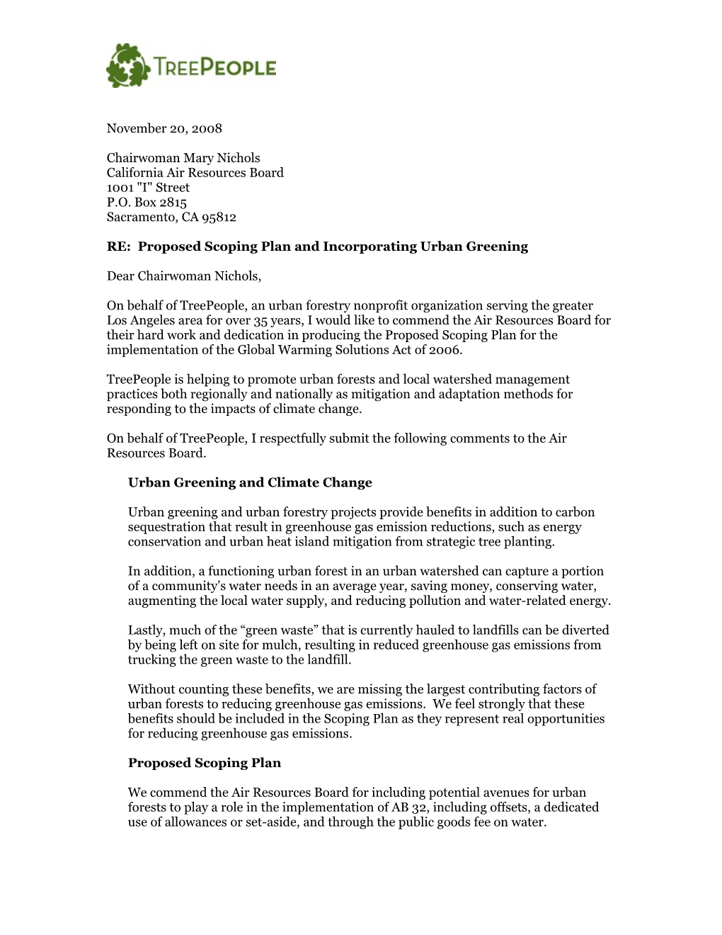 Scoping Plan Urban Greening - Synopsis