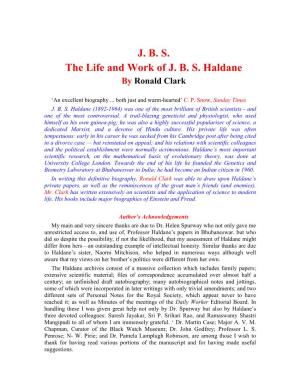 J. B. S. the Life and Work of J. B. S. Haldane by Ronald Clark