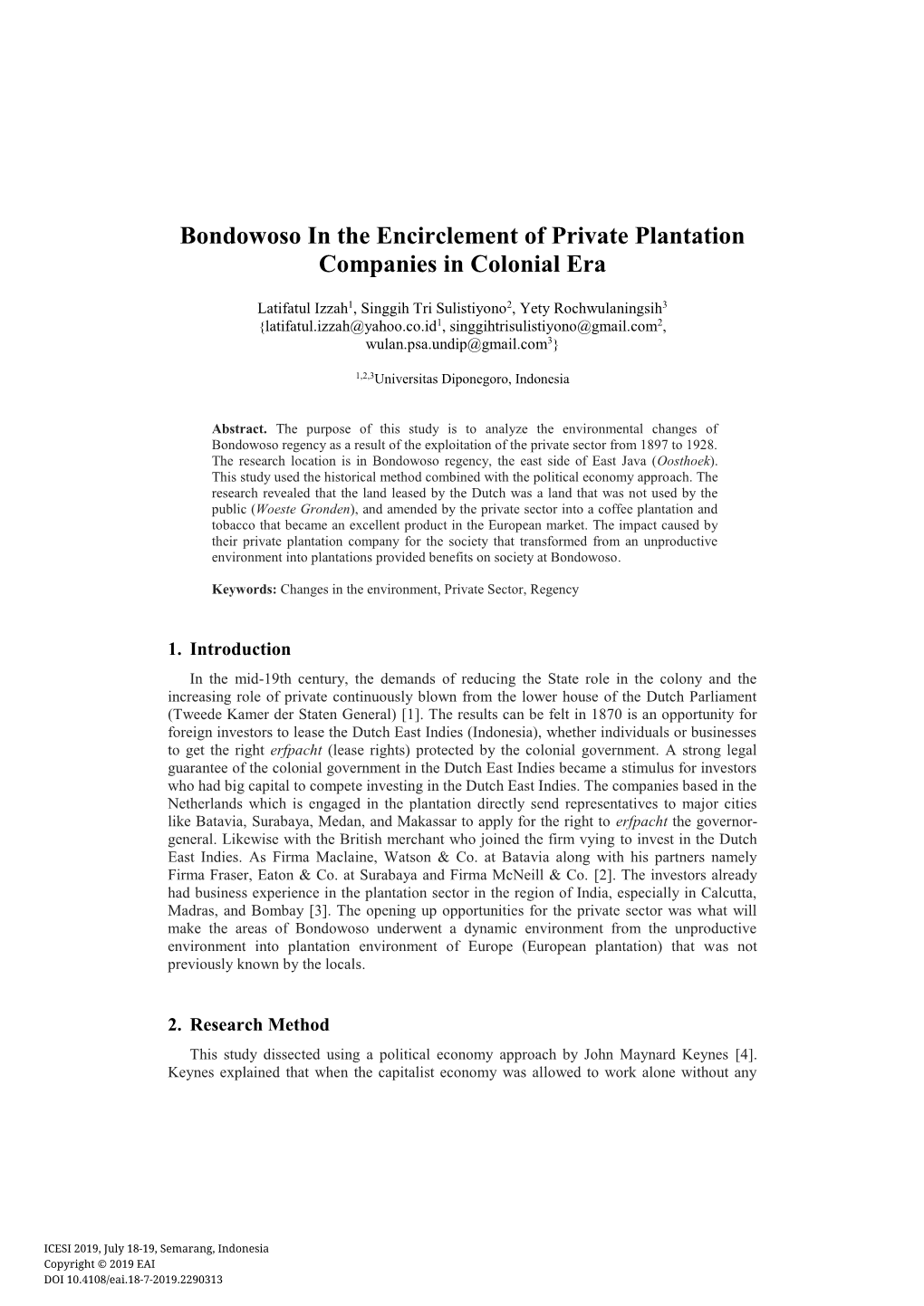 Bondowoso in the Encirclement of Private Plantation Companies in Colonial Era