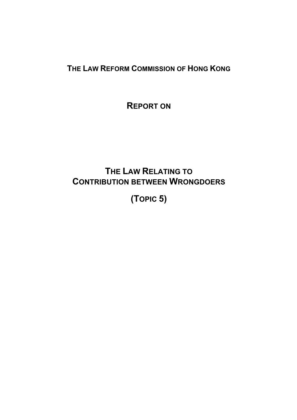 Report on the Law Relating to Contribution Between