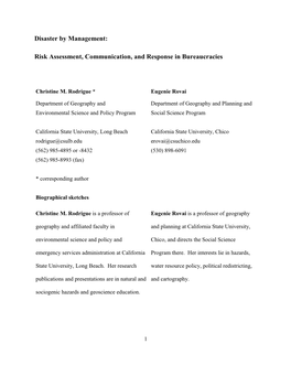 Disaster by Management: Risk Assessment, Communication, and Response in Bureaucracies