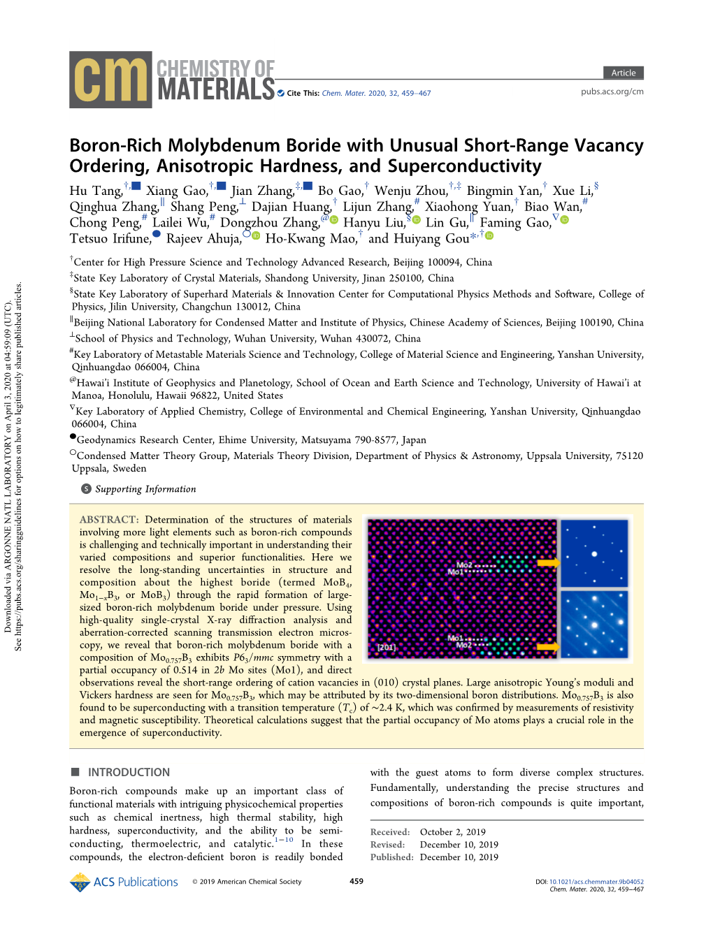 Boron-Rich Molybdenum Boride with Unusual Short-Range Vacancy