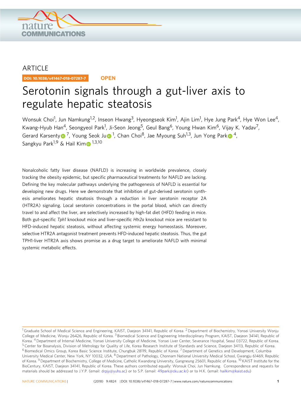 Serotonin Signals Through a Gut-Liver Axis to Regulate Hepatic Steatosis