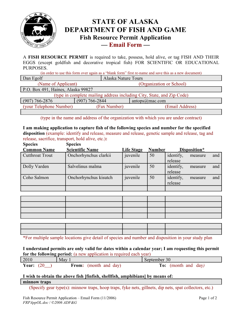 Fish Resource Permit Application s1