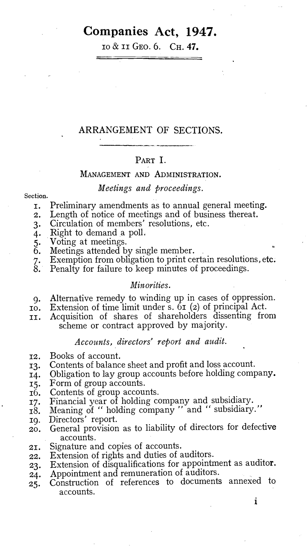 Companies Act, 1947. Io & Ii GEO