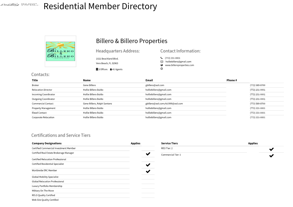 Leadingre Member Directory | Residential