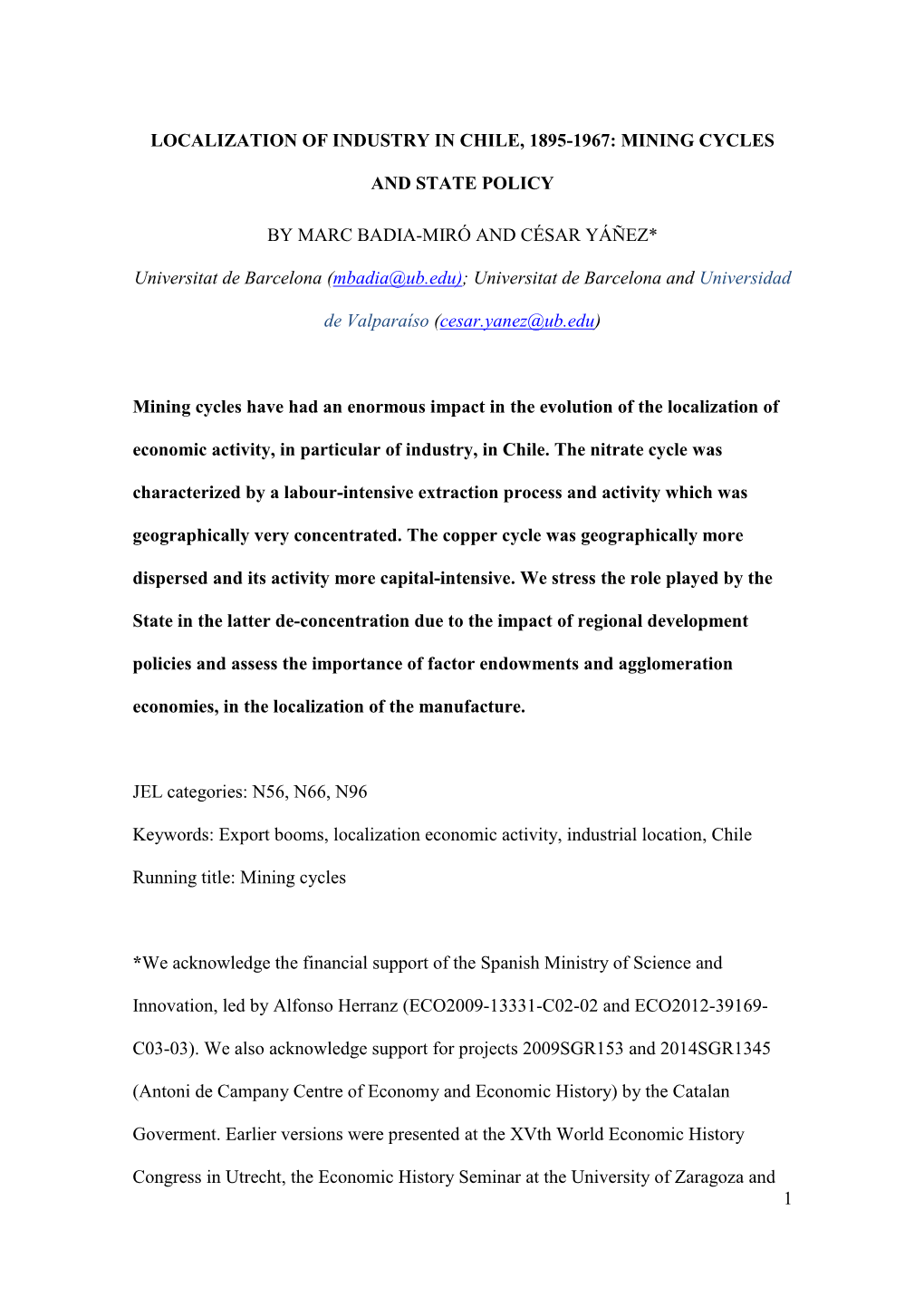 The Impact of the Mining Prices in the Localization of Industry in Chile