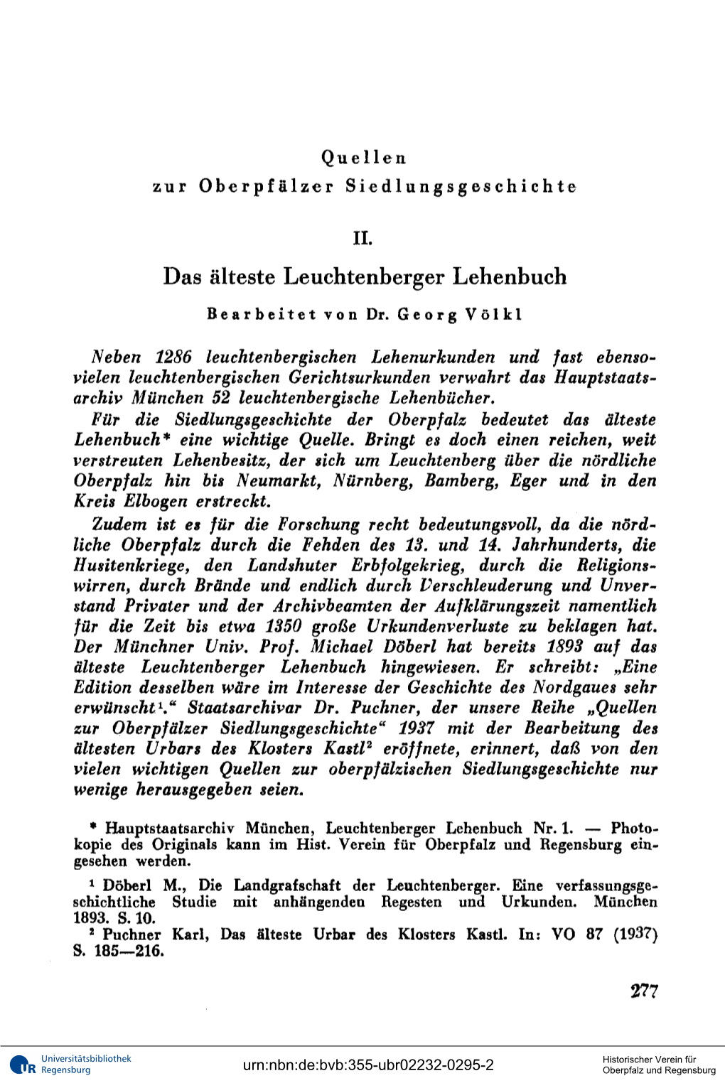 Das Älteste Leuchtenberger Lehenbuch Bearbeitet Von Dr