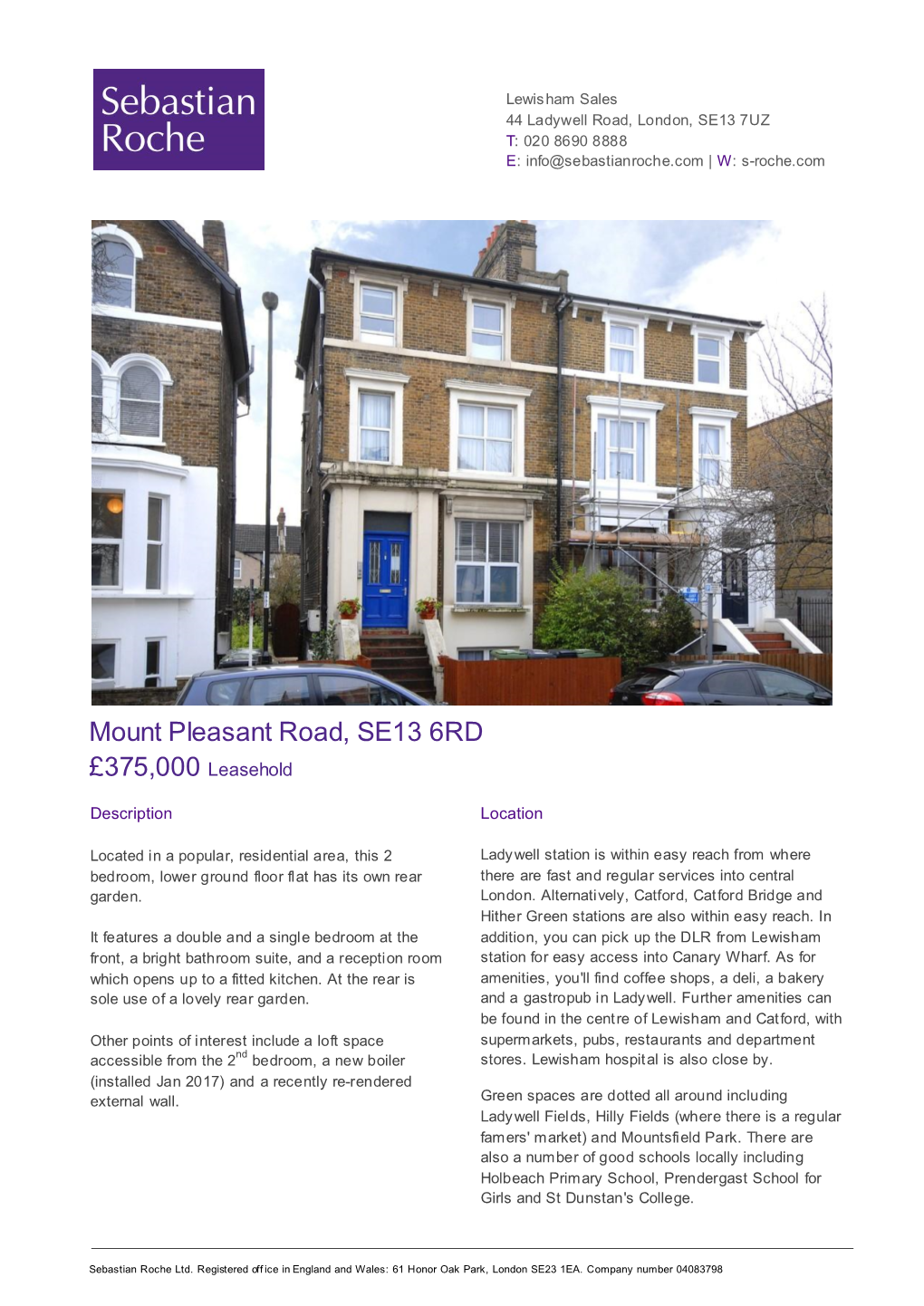 Mount Pleasant Road, SE13 6RD £375,000 Leasehold