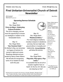 First Unitarian-Universalist Church of Detroit Newsletter