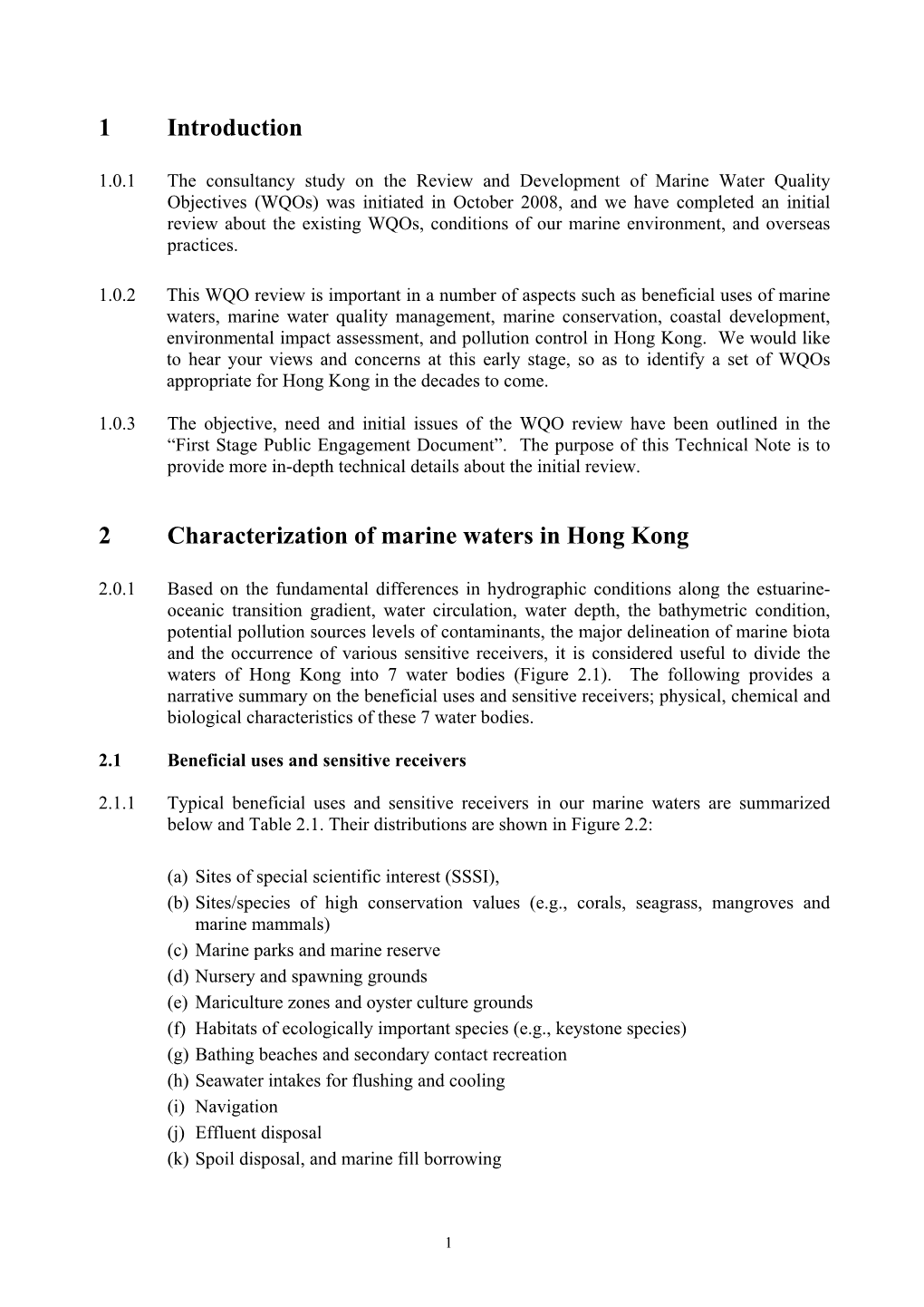 1 Introduction 2 Characterization of Marine Waters in Hong Kong