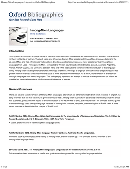 Hmong-Mien Languages - Linguistics - Oxford Bibliographies