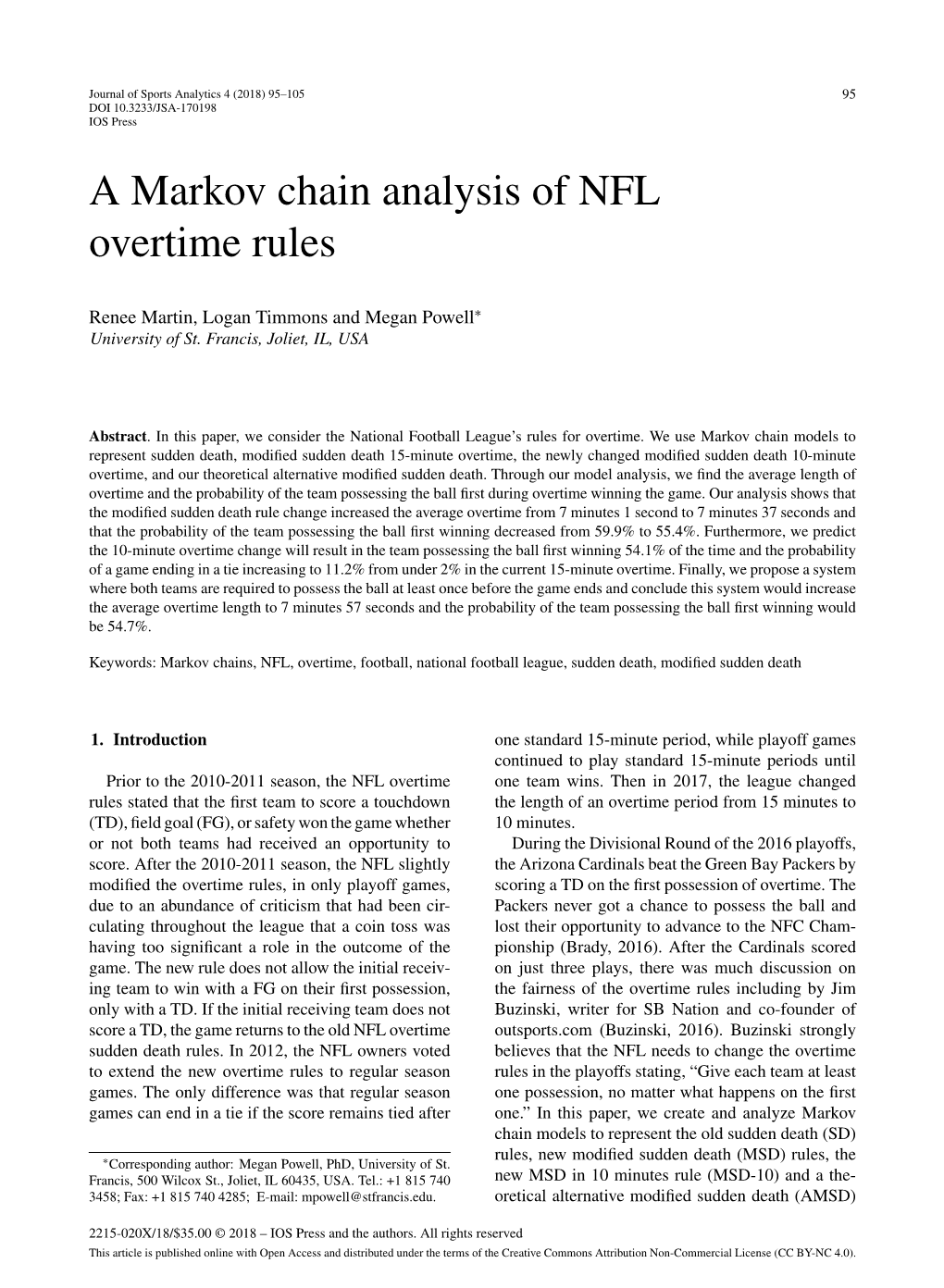 A Markov Chain Analysis of NFL Overtime Rules