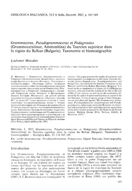 Grammoceras, Pseudogrammoceras Et Podagrosites (Grammoceratinae, Ammonitina) Du Toarcien Supérieur Dans La Région Du Balkan (Bulgarie)