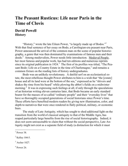 The Peasant Rusticus: Life Near Paris in the Time of Clovis David Powell History