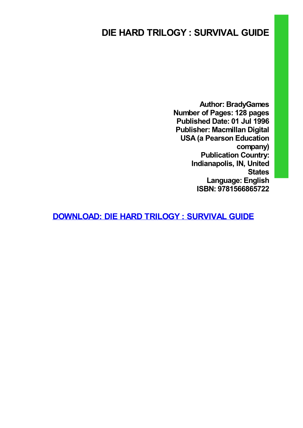 Die Hard Trilogy : Survival Guide Download Free