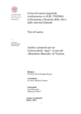 In Economia E Gestione Delle Arti E Delle Attività Culturali Tesi Di