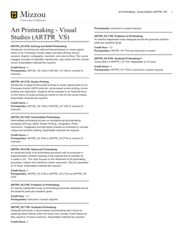 Art Printmaking - Visual Studies (ARTPR VS) 1