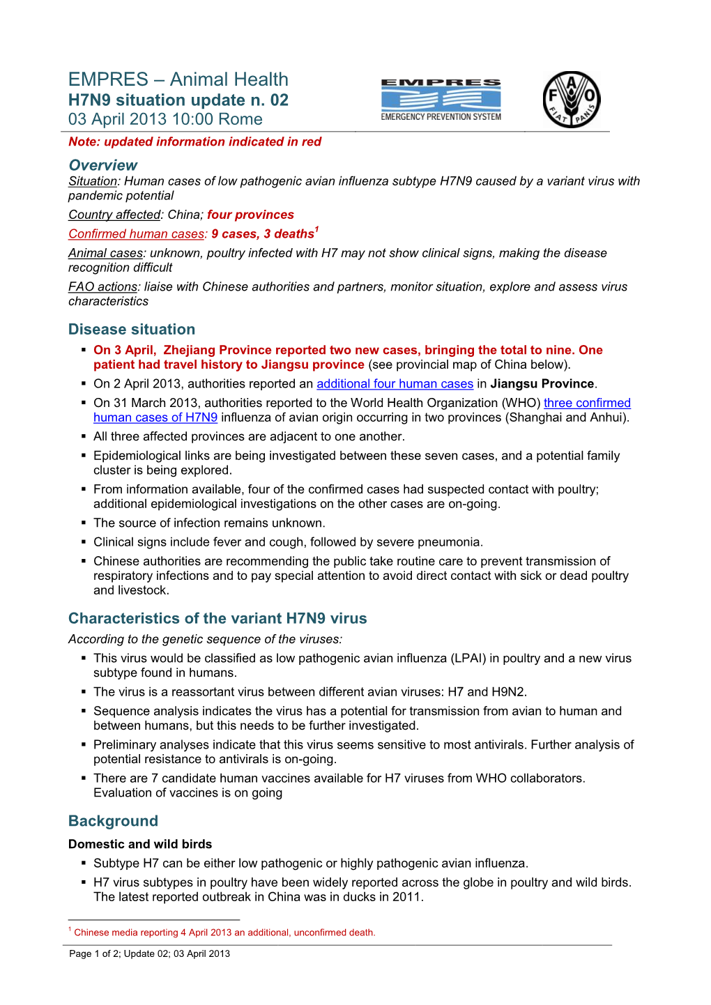 H7N9 Situation Update N