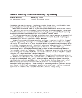 The Uses of History in Twentieth Century City Planning