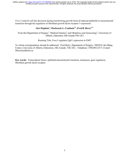 Foxc1 Controls Cell Fate Decisions During Transforming Growth Factor Β Induced Epithelial to Mesenchymal Transition Through