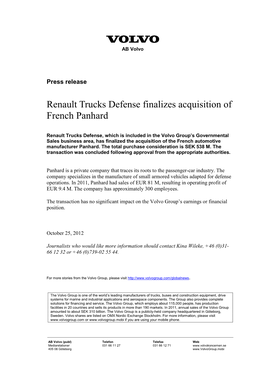 Renault Trucks Defense Finalizes Acquisition of French Panhard