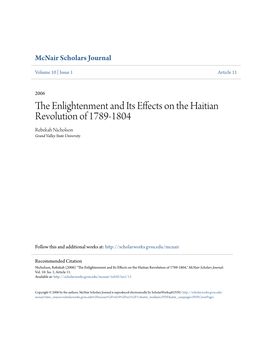 The Enlightenment and Its Effects on the Haitian Revolution of 1789-1804