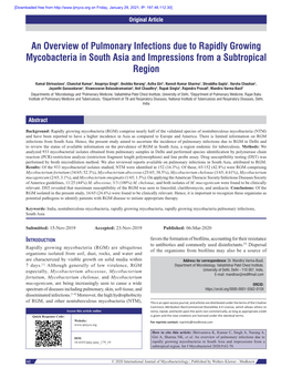 An Overview of Pulmonary Infections Due to Rapidly Growing Mycobacteria in South Asia and Impressions from a Subtropical Region