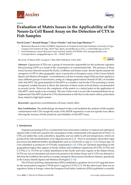 Evaluation of Matrix Issues in the Applicability of the Neuro-2A Cell Based Assay on the Detection of CTX in Fish Samples
