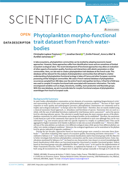 Phytoplankton Morpho-Functional Trait Dataset from French Water-Bodies