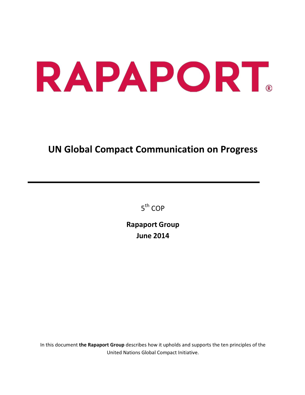 Rapaport Global Compact COP 2014