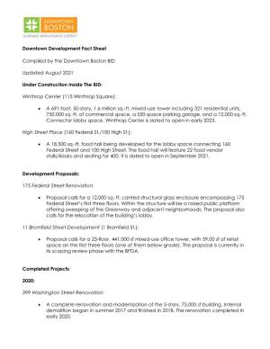 Downtown Development Fact Sheet Compiled by the Downtown Boston