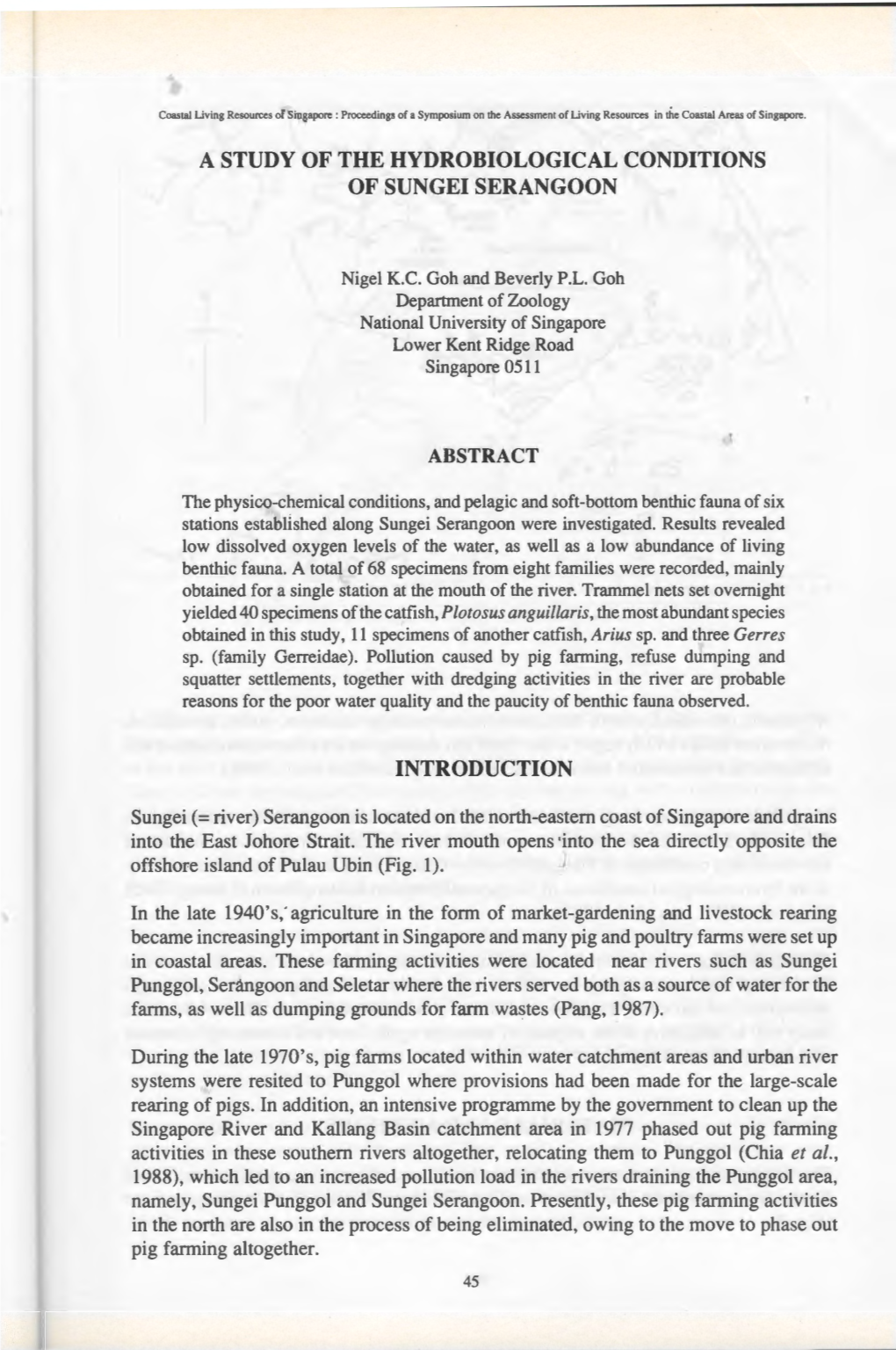 A Study of the Hydrobiological Conditions Ofsungeiserangoon