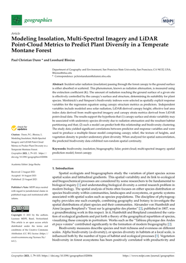 Modeling Insolation, Multi-Spectral Imagery and Lidar Point-Cloud Metrics to Predict Plant Diversity in a Temperate Montane Forest