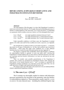 Bifurcations, Schwarzian Derivative and Feigenbaum Constants Revisited