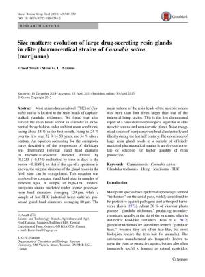 Size Matters: Evolution of Large Drug-Secreting Resin Glands in Elite Pharmaceutical Strains of Cannabis Sativa (Marijuana)